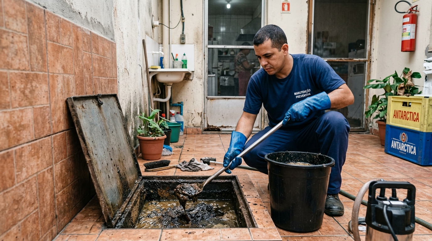 Equipe de limpeza de caixa de gordura em Campinas-SP